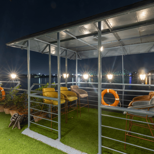 a shed like area at one of the open air venues at Polo Floatel Kolkata