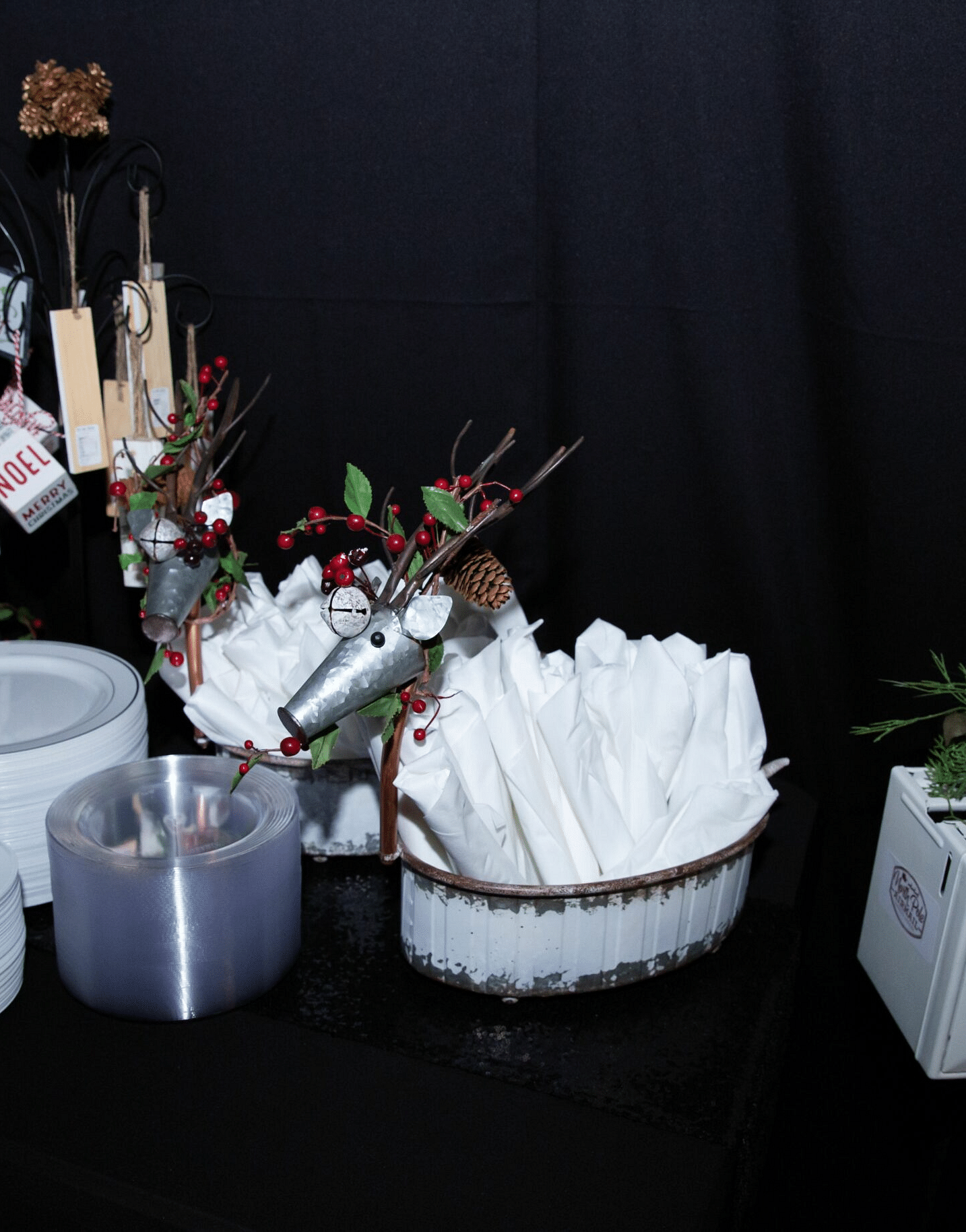 a table well stocked with refreshments and condiments for a party at the Tin Can Theater - Historic Tapoco Lodge