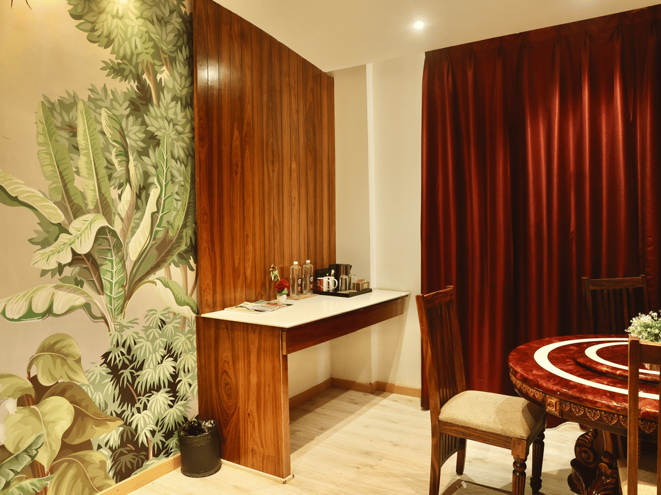 Club Suite, Minibar counter against the mural wall