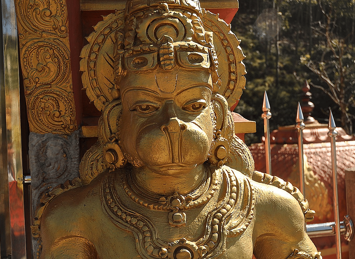 A close-up view of a Lord Hanuman statue.