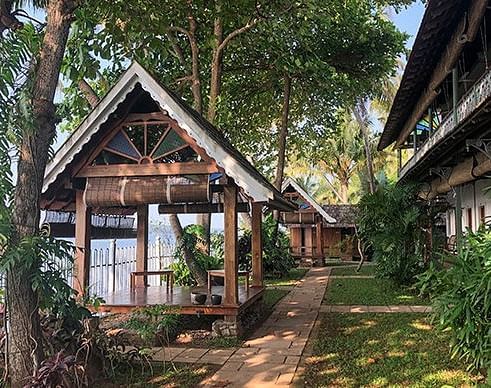 Exterior view of accommodations at Samiira on Ashtamudi Lake.