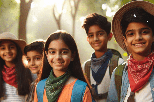 alt-text Group of kids smiling and looking at the camera