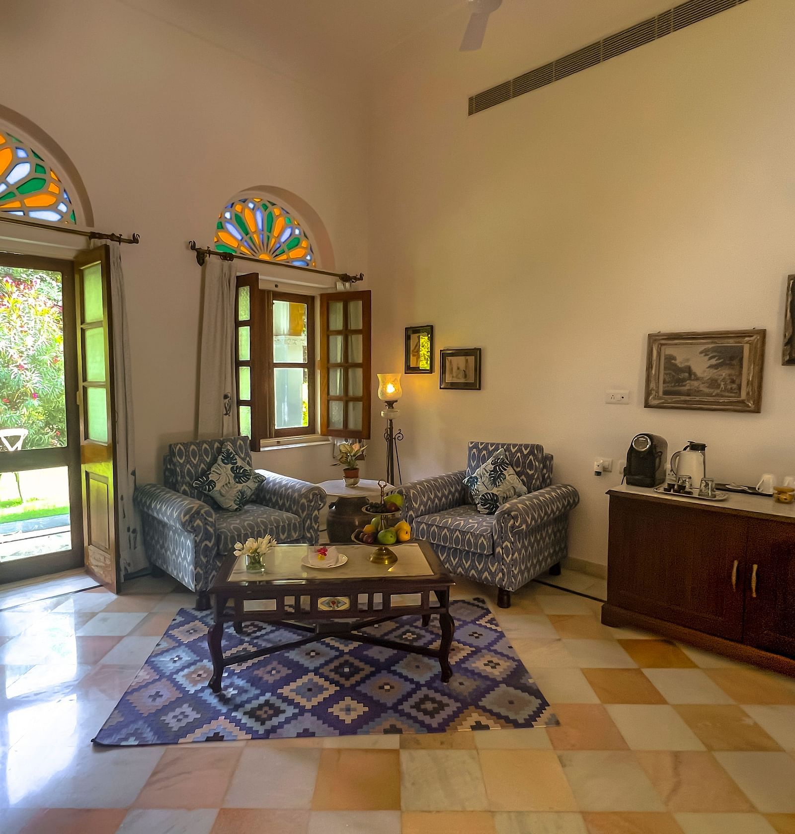 image of the common seating arrangement inside the deluxe suite at Dev Shree, deogarh