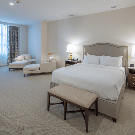 Lakeview King Room featuring a plush bed and a seater at its foot with a seating area by the window at YO1 Longevity & Health Resorts