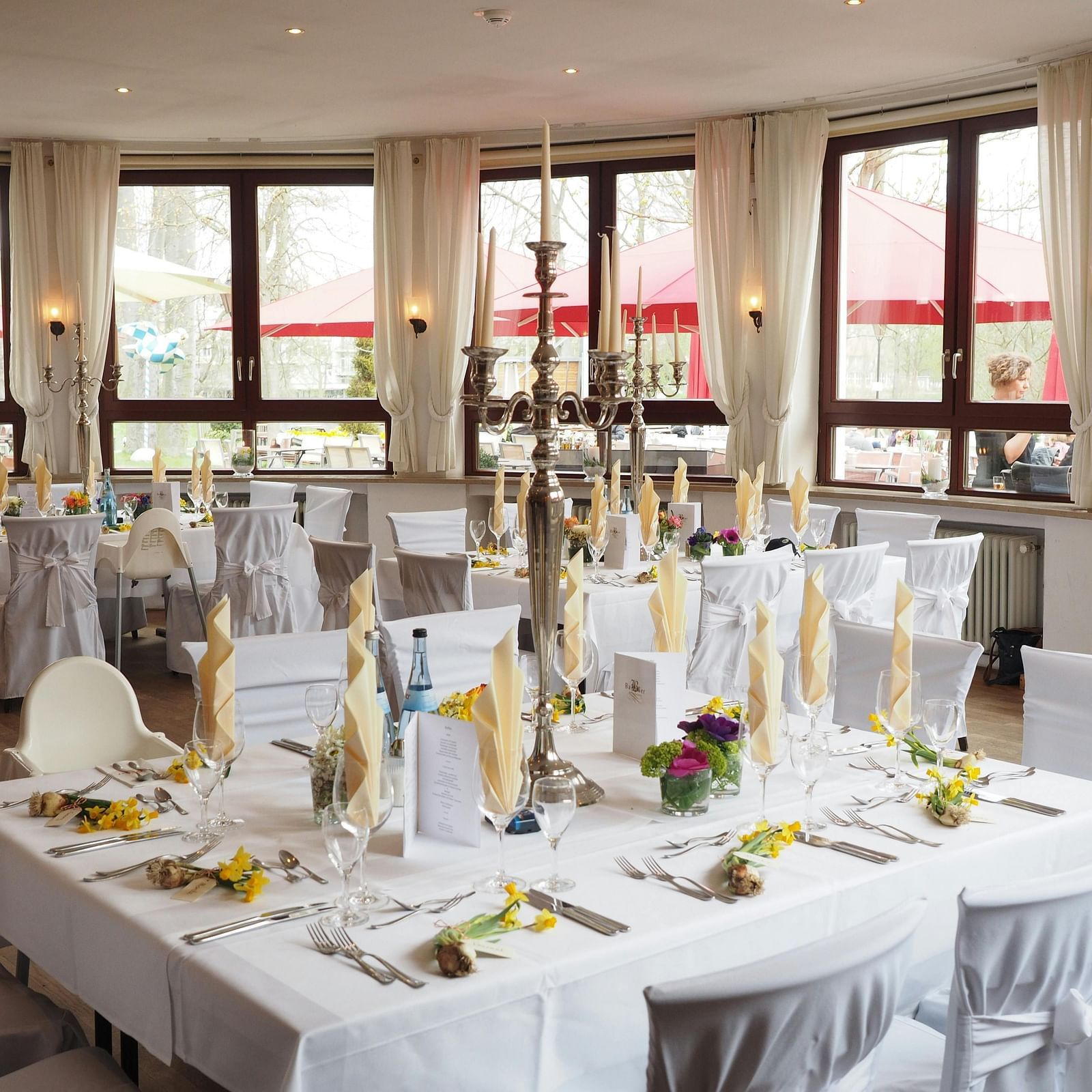 banquet hall with tables and chairs