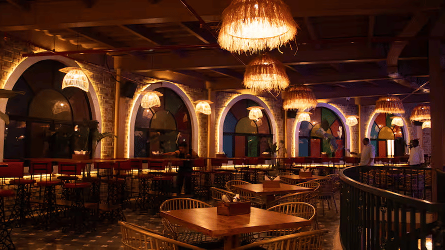 Warm, rustic interior of Old mill restaurant