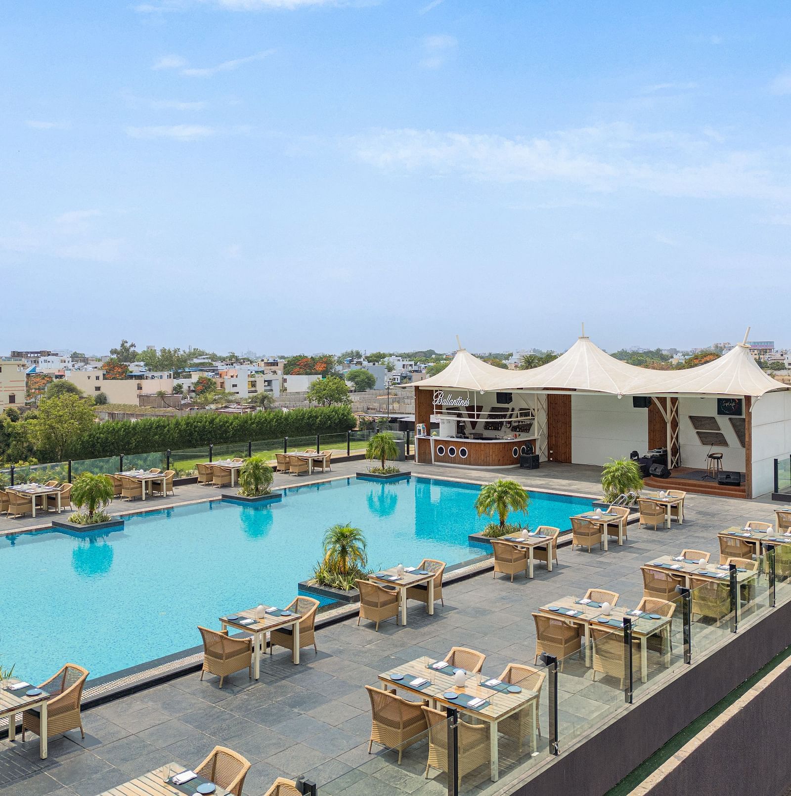 Splash Bar at Essentia Luxury Hotel, Indore with poolside seating arrangement