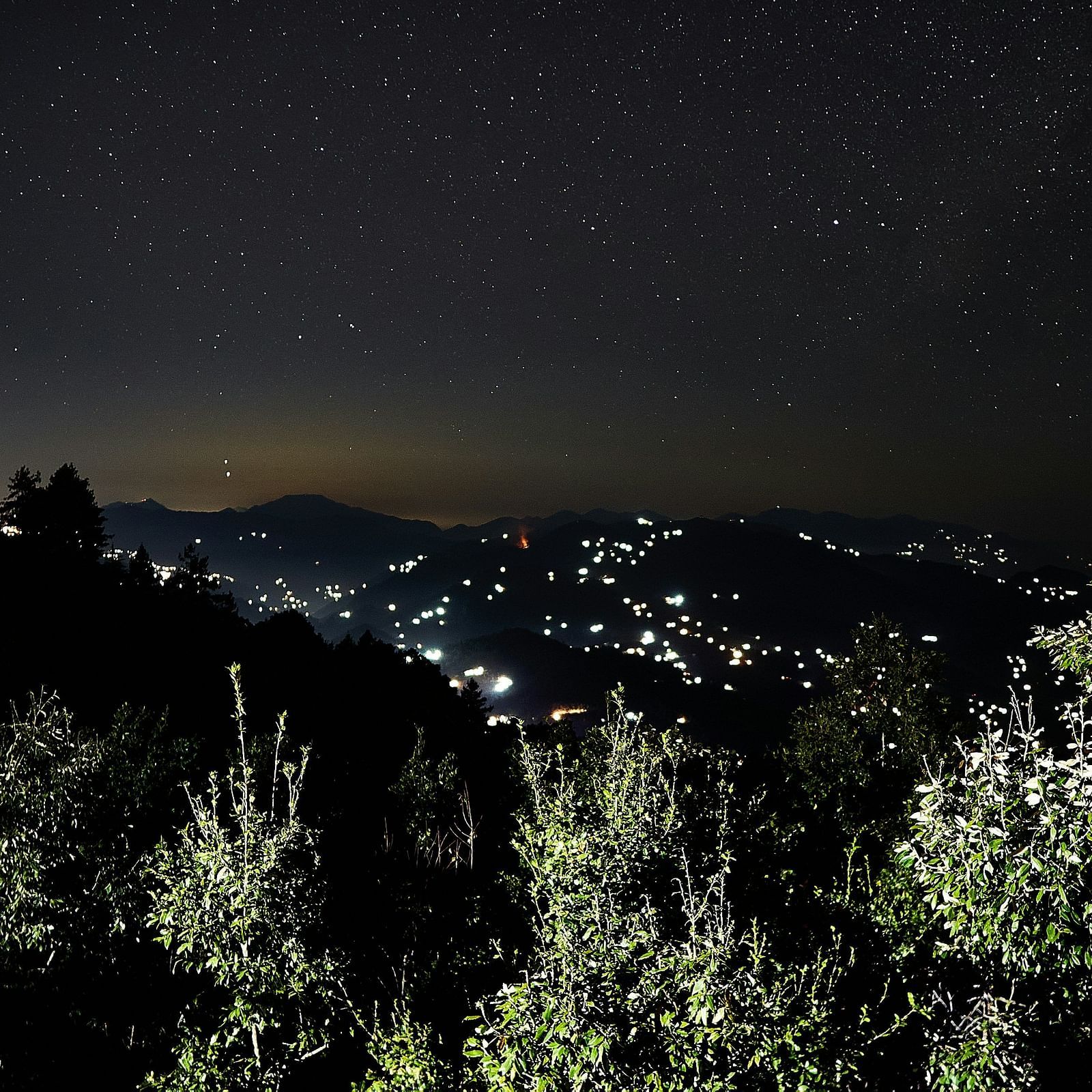 The city of Mukteshwar in the night as seen from a far place.