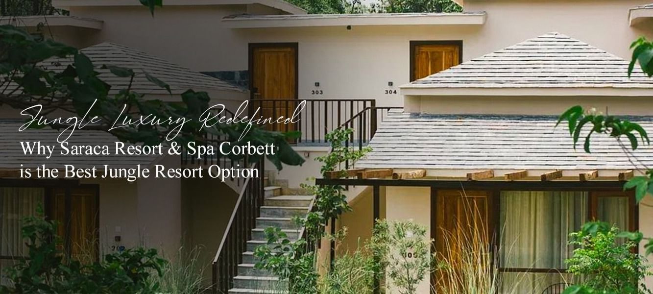 Serene resort balcony with rustic charm, overlooking lush trees and greenery.
