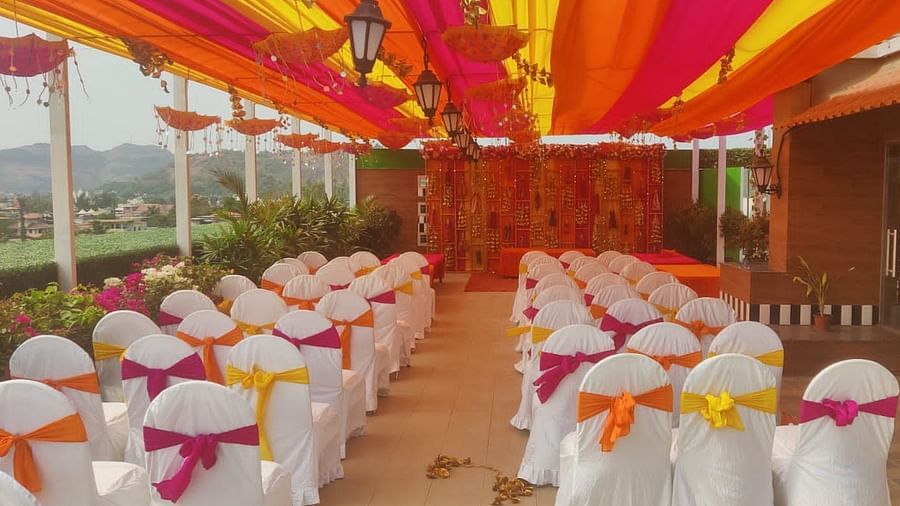 The orchid Lonavala - seating arrangements in the outdoor event space
