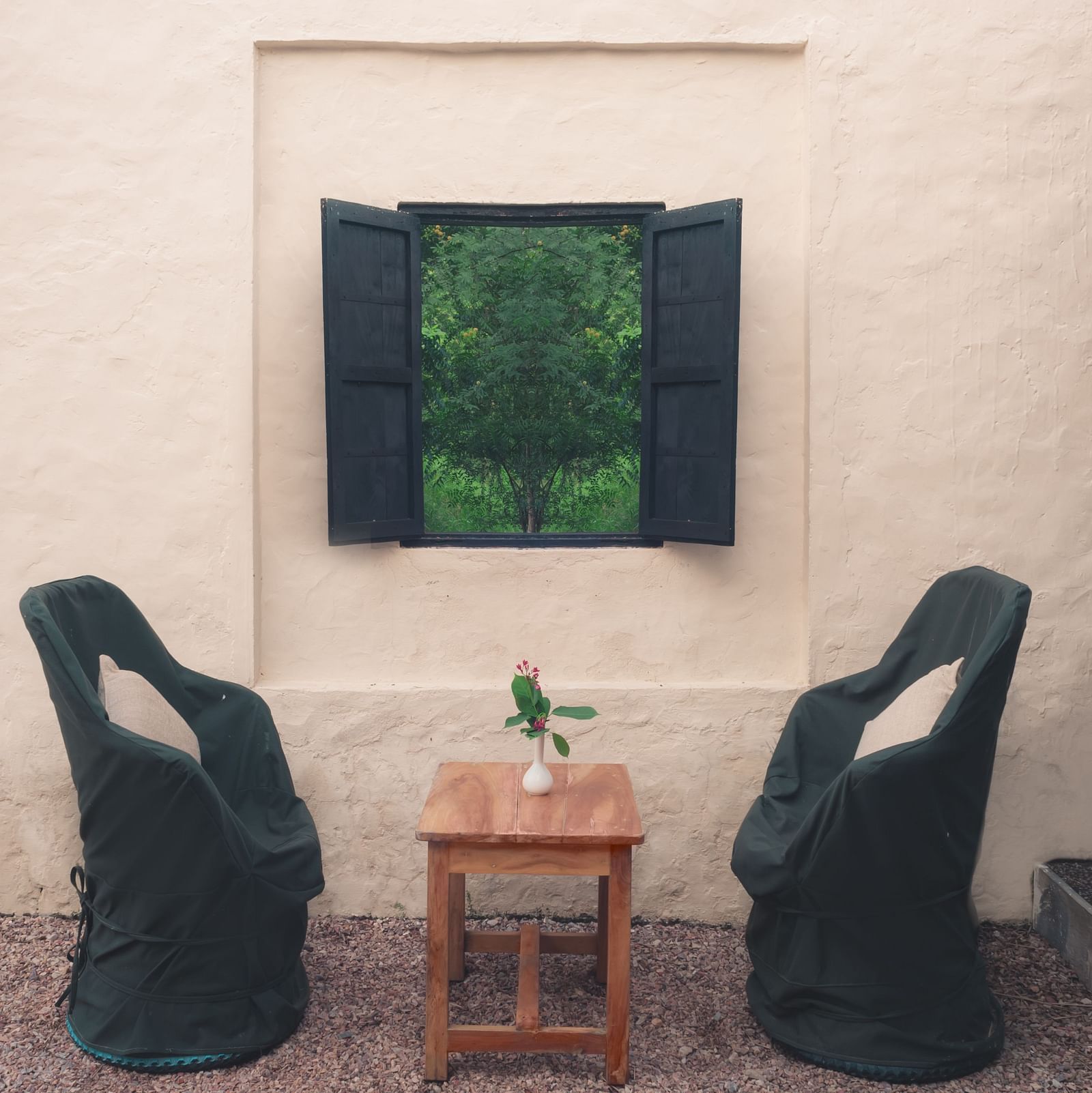 The outdoor sitting space in the cottages at our lodge in Sariska - Trees N Tigers, Sariska