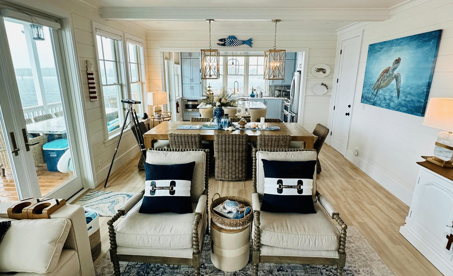 A living area with modern interiors  and wooden furnishing at Elbow Room Villa 7 in Abaco inn 