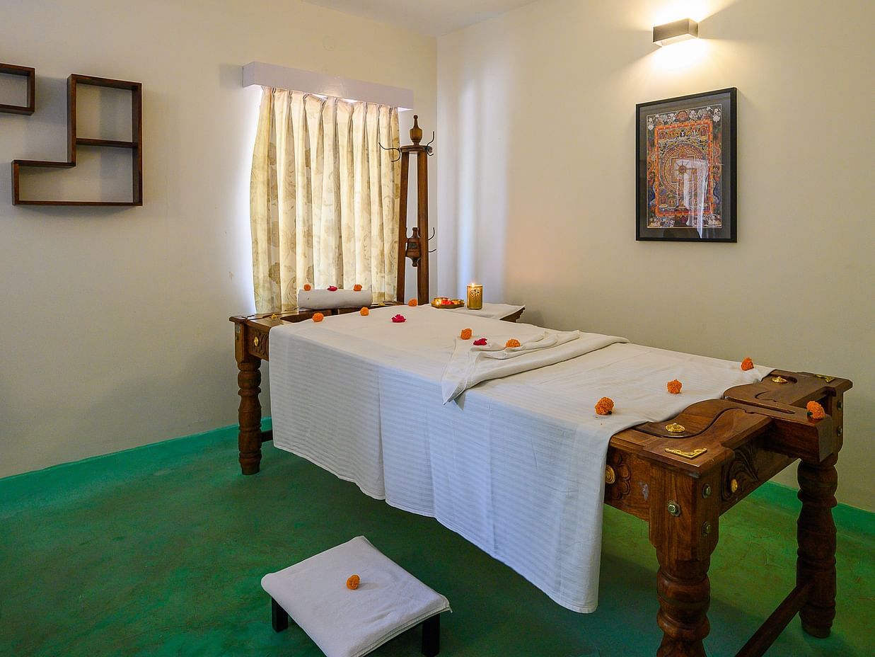 Spa table in a spacious room