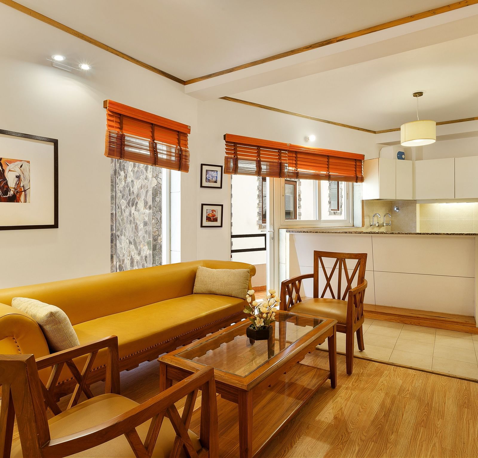 Leaving Area with comfy diwan seatings in One Bedroom Apartments Pinewood Nainital 