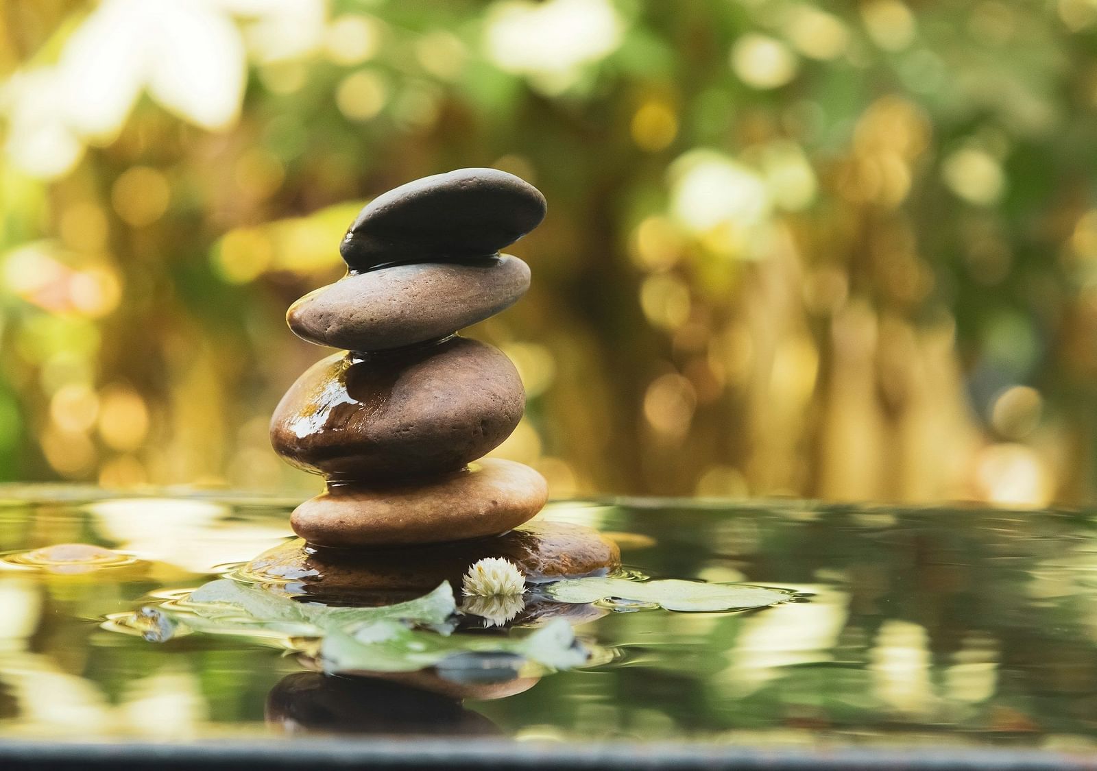 Stones stacked on top of each other, placed on a watery surface
