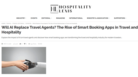 An article by hospility lexis showcasing Will AI Replace Travel Agents? The Rise of Smart Booking Apps in Travel and Hospitality