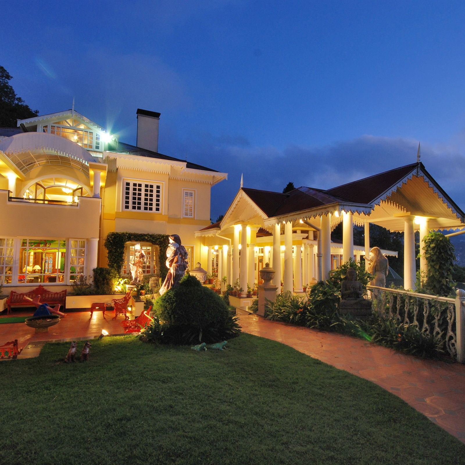exterior facade of the resort during night time - Mayfair Hill Resort, Darjeeling