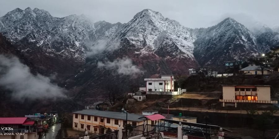 View of snow covered mountains from Hotel Panchvati Inn