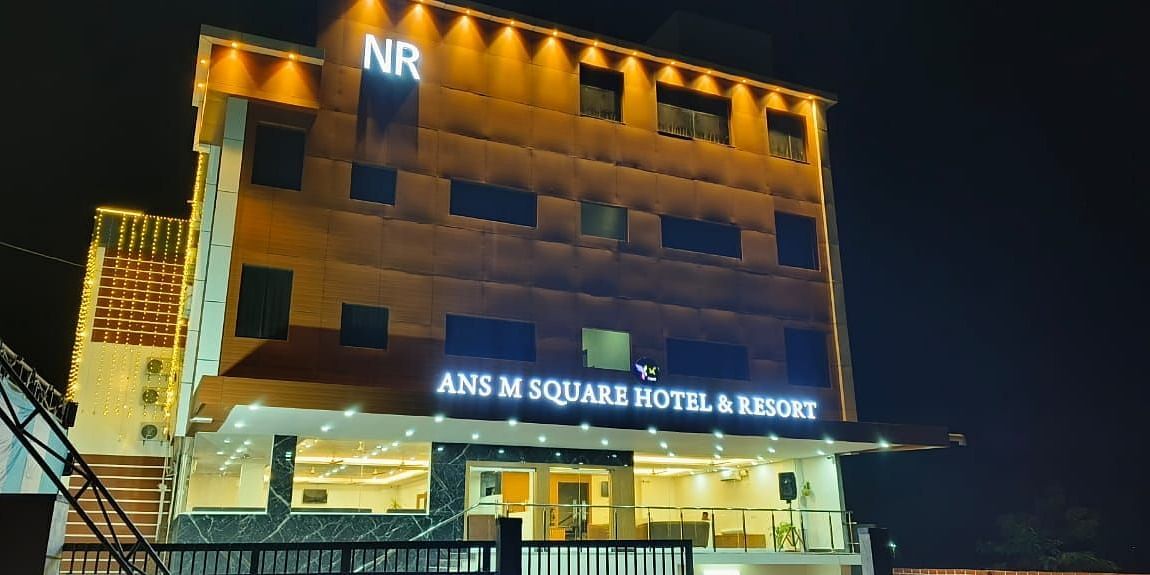 Facade of ANS M Square Hotel & Resort, Kalaburagi at night