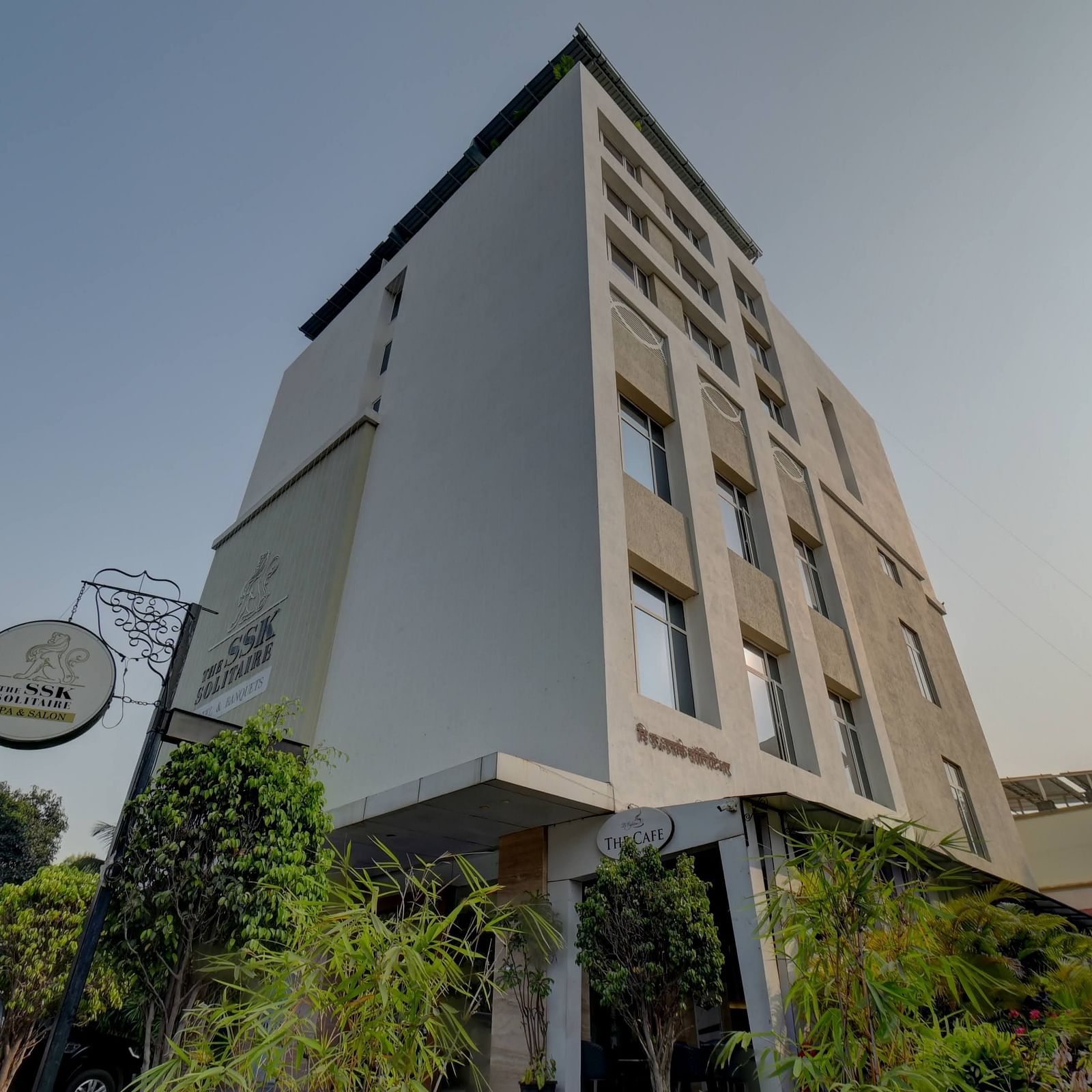 facade image of The SSK Solitaire Hotel & Banquets, Mumbai Naka - Nashik on a clear day