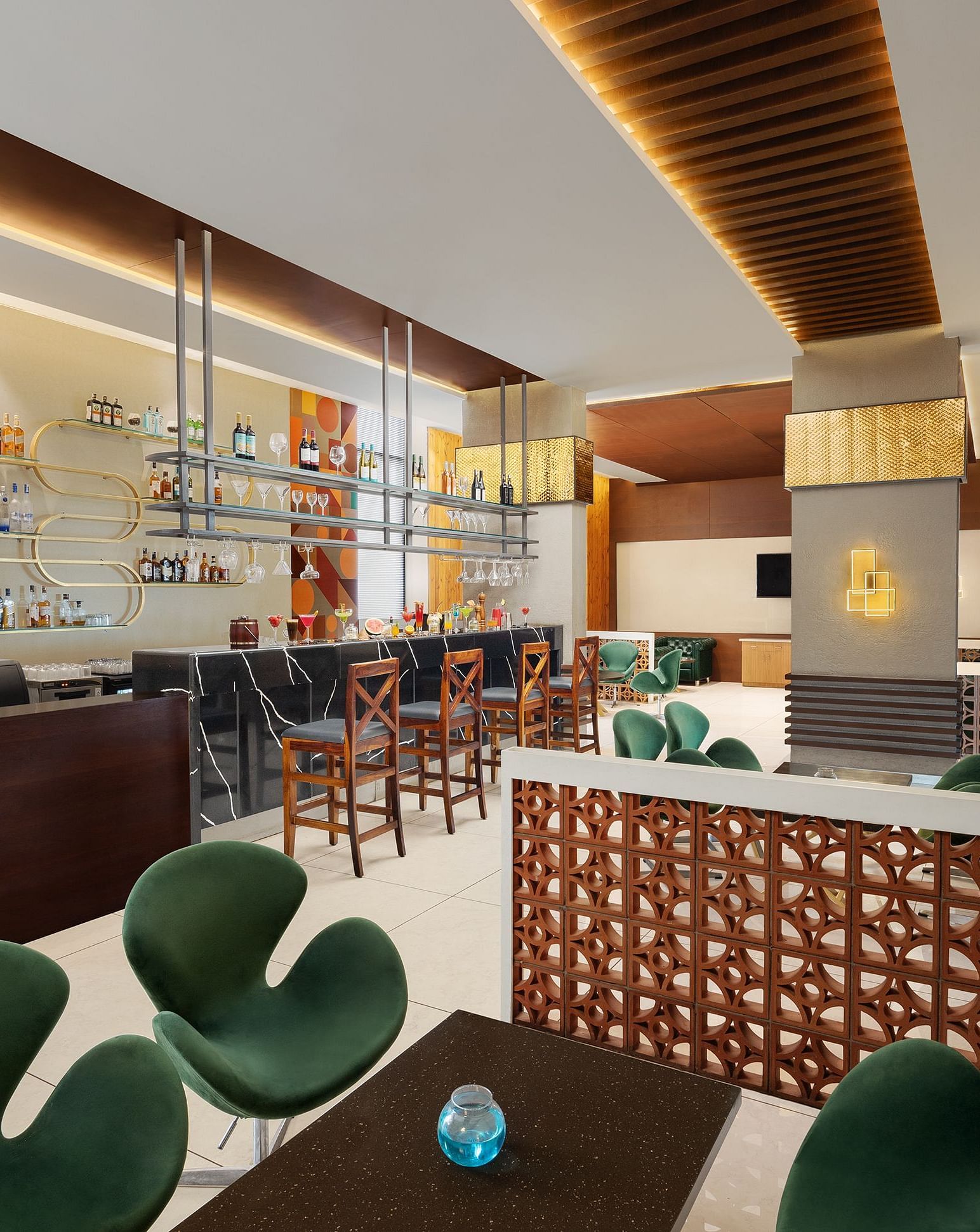 Citron Bar at Essentia Luxury Hotel, Indore with a white and brown ambience.