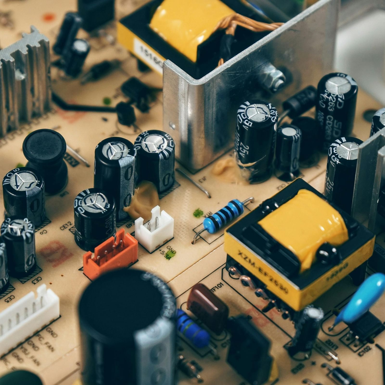 A close-up view of electronic components on a circuit board.