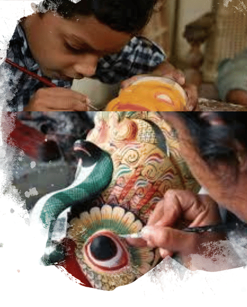 Child painting on a mask