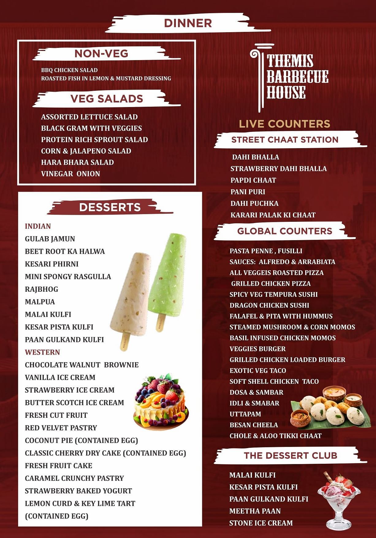 A banner of  BUFFET FOOD MENU LUNCH & DINNER at Themis Barbecue House, Ambience Mall, Gurugram