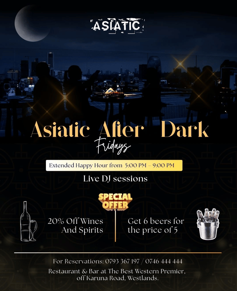 Promotional creative for Asiatic after dark featuring the timings from 5pm to 9pm, other exclusive inclusions, and offers.