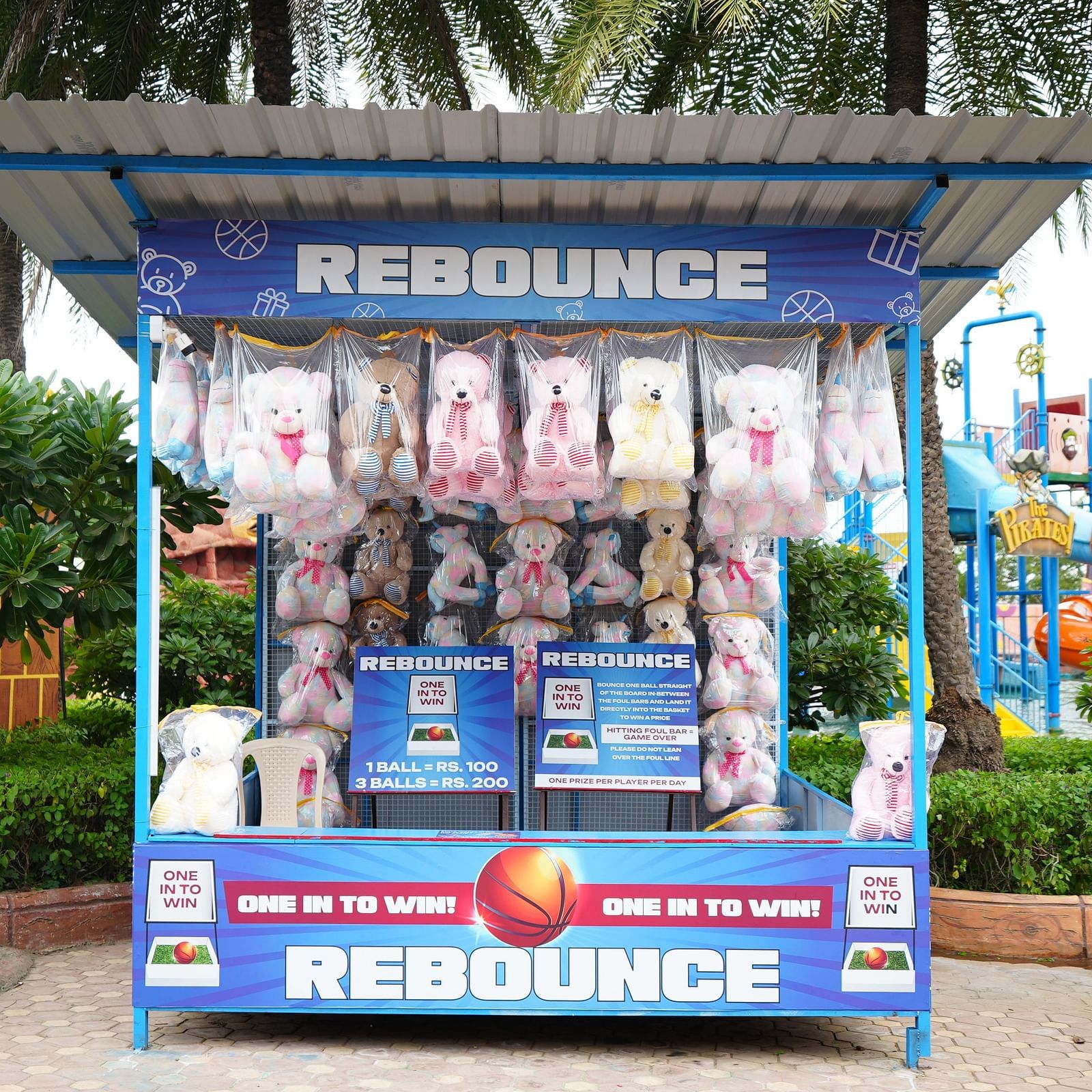 A picture which narrates that one basket can help you win a teddy bear | Diamond Parks, Pune