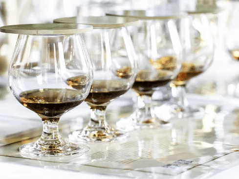 Multiple glasses of aged rum lined up for a tasting experience - S Hotel Montego Bay, Jamaica