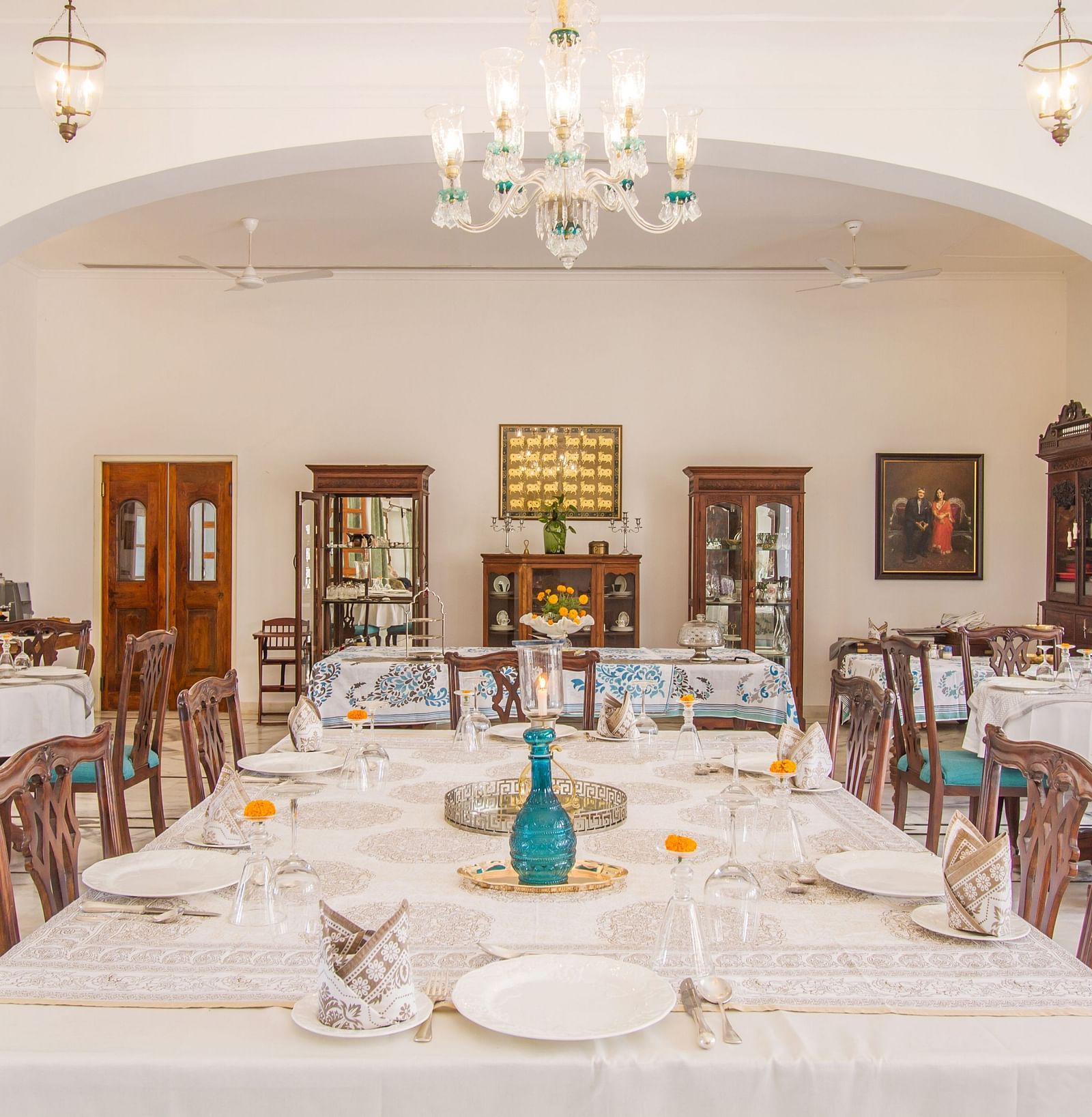 image of the Indoor dining arrangement at Dev Shree, Deogarh with ample natural light