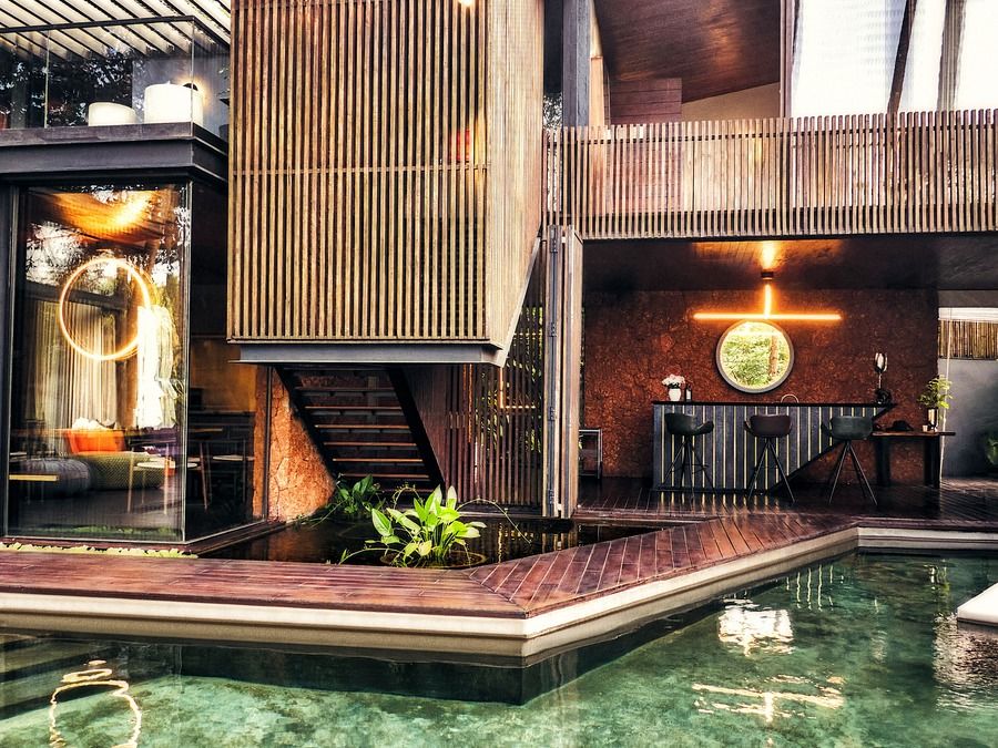 The villa exterior and the adjacent pool - luxury villa in North Goa with a private pool