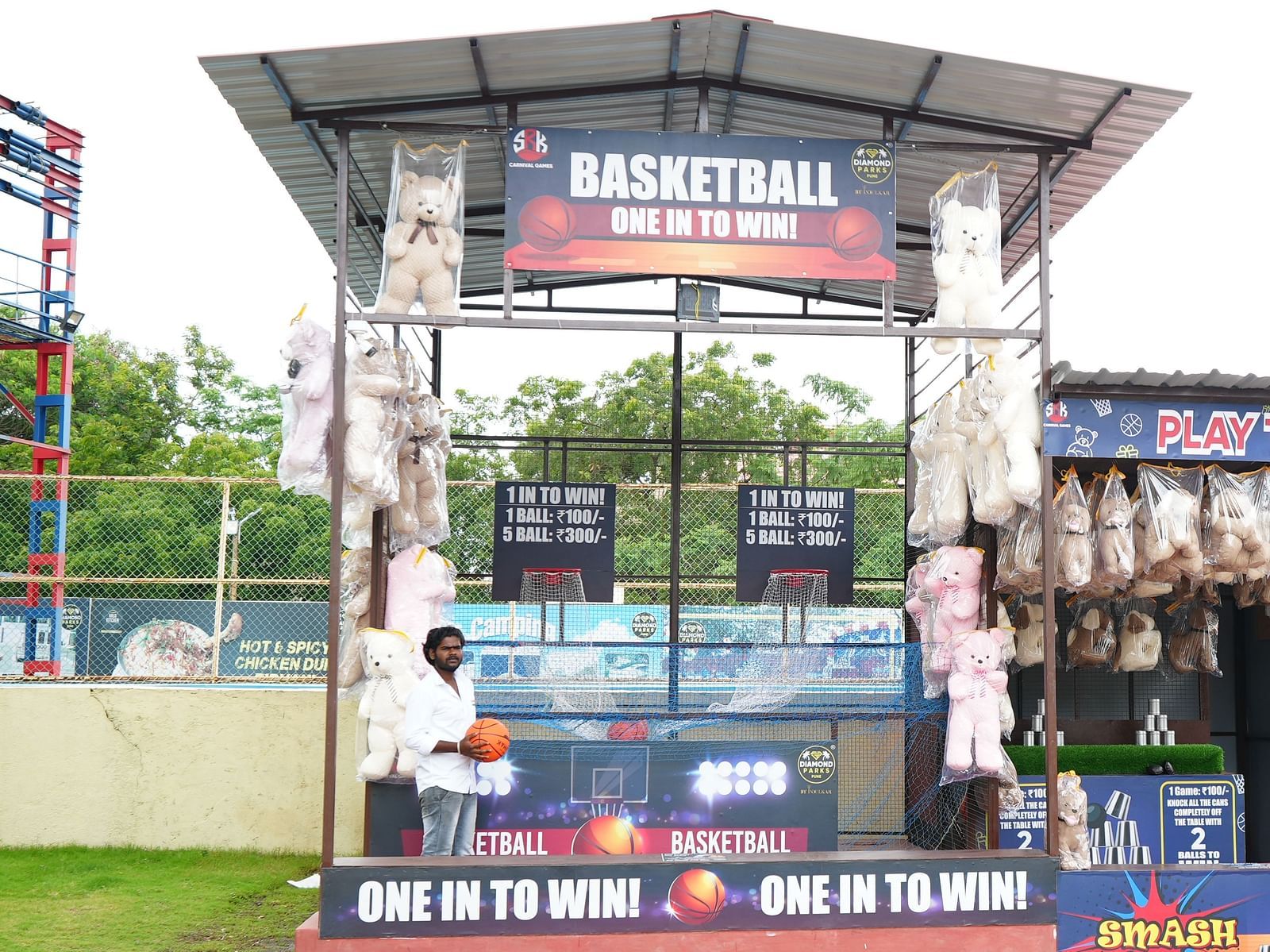 A picture which indicates that playing basketball can help you win teddy bears | Diamond Parks, Pune