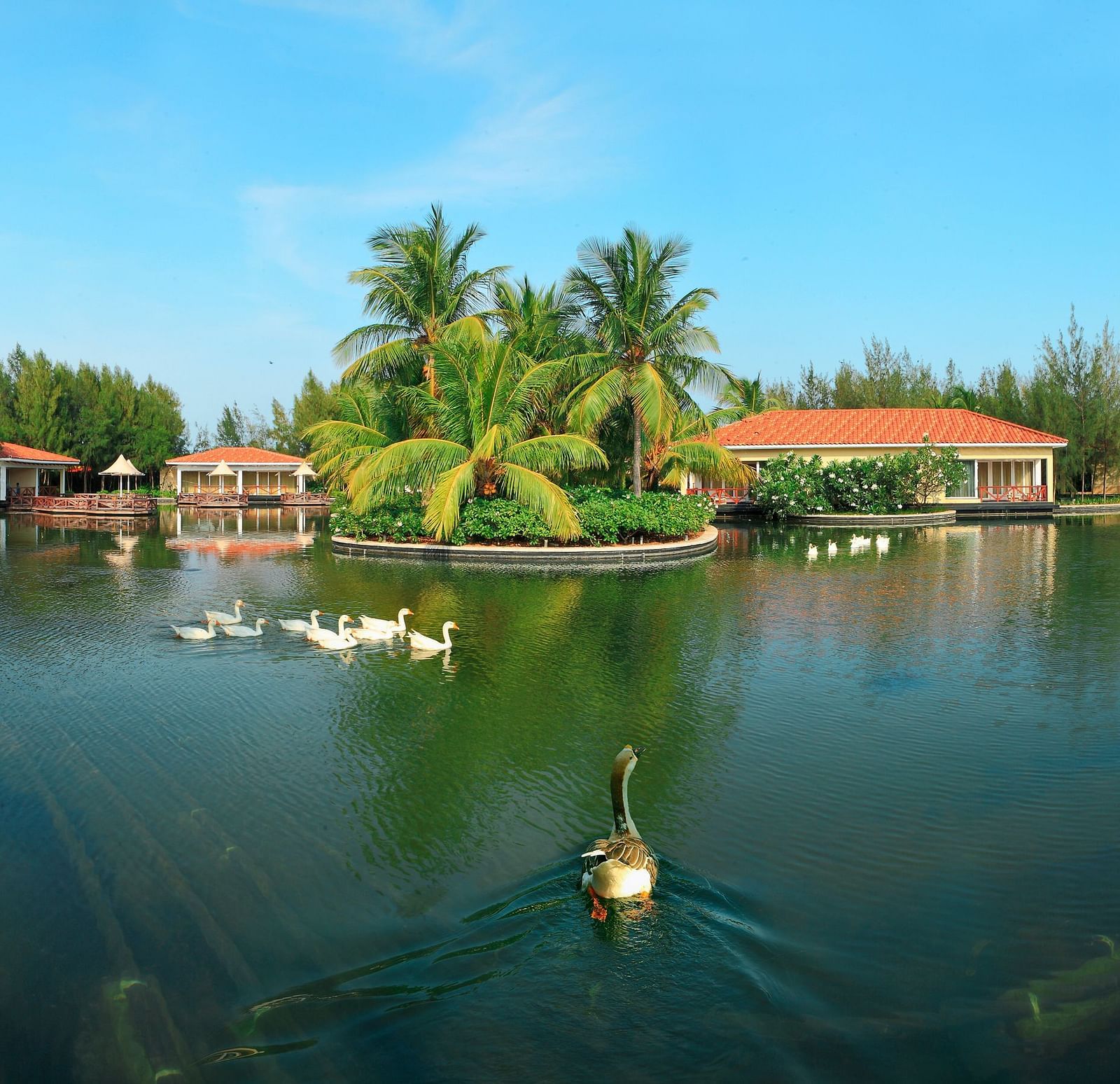 View of Guadeloupe Exterior with a lake in the foreground at Ocean Spray, Pondicherry