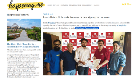 An article by Hospemag showcasing Lords Hotels & Resorts Announces new sign up in Lucknow.