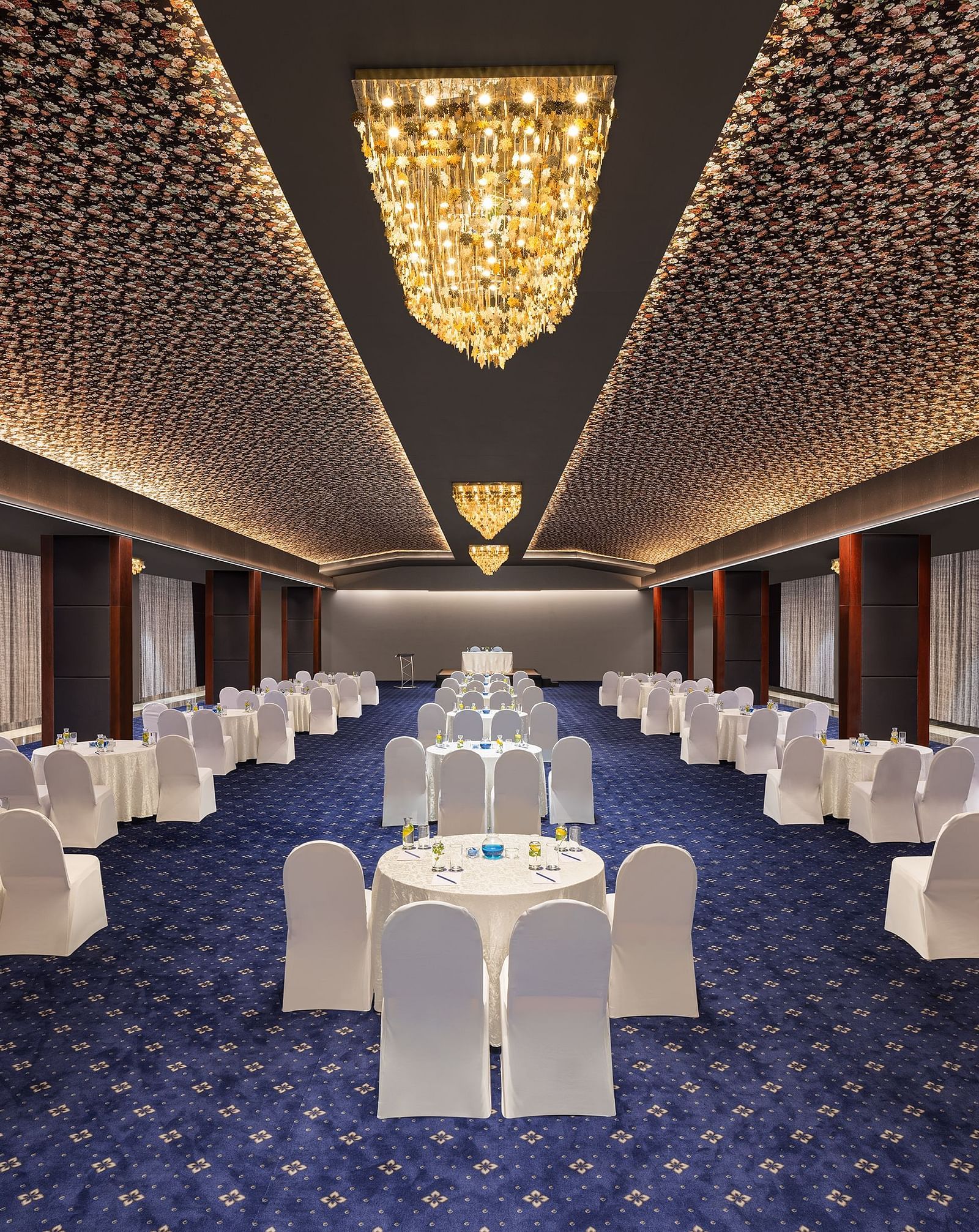 Seating arrangement in Grand Ballroom at Essentia Luxury Hotel, Indore