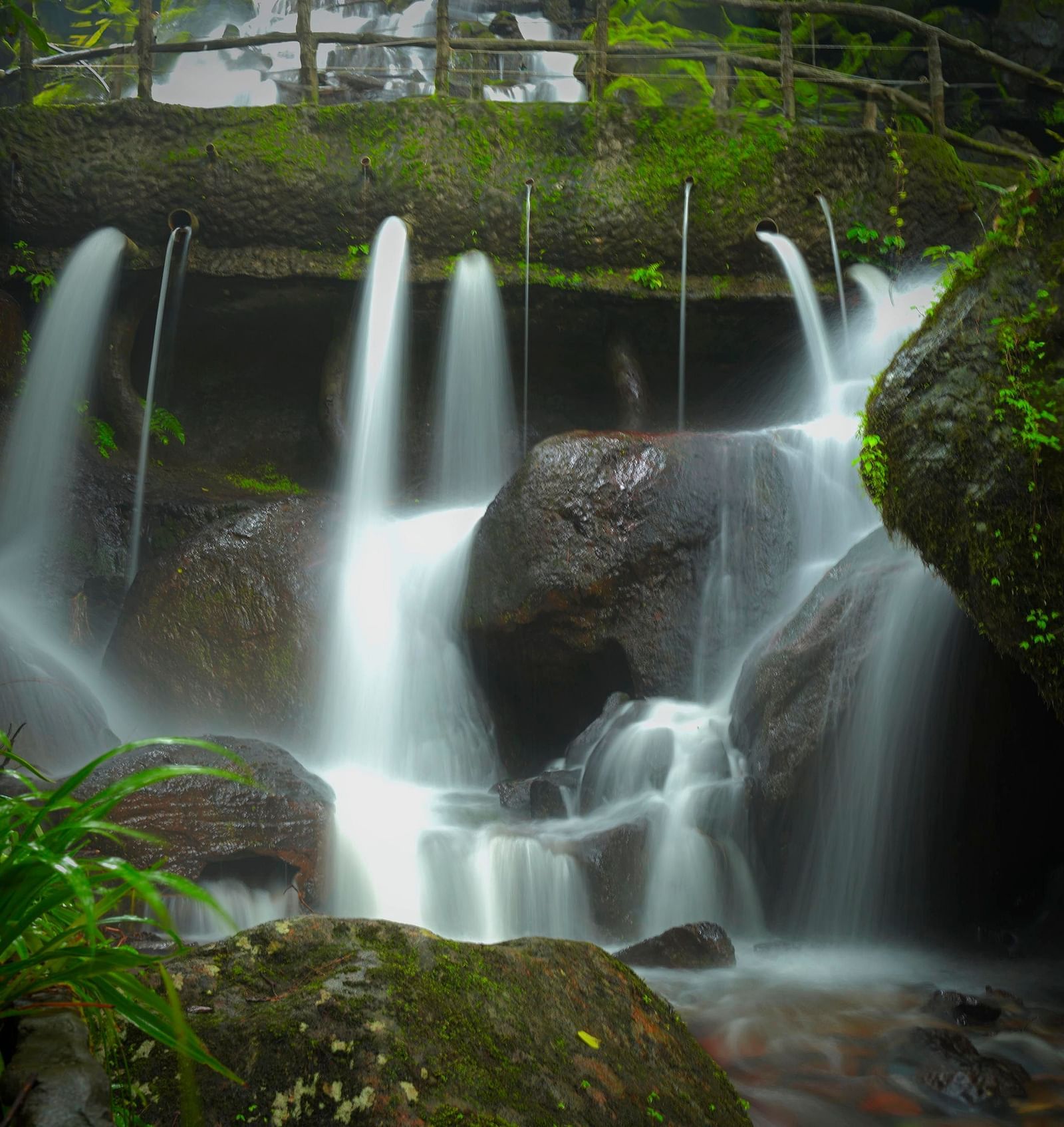 small waterfall among rock