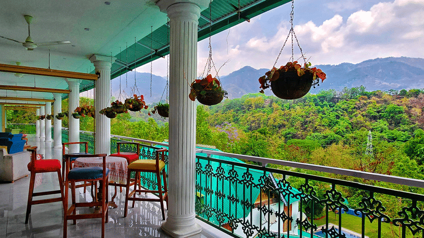 Picture of  a Balcony with a view of mountains.