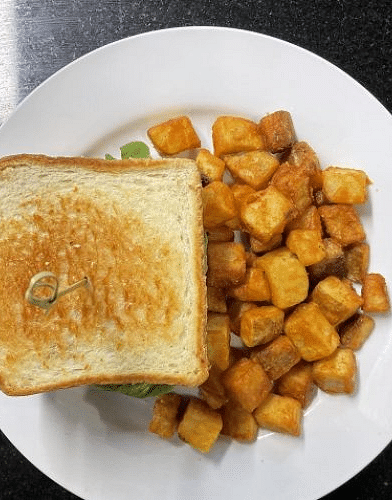 diced potatoes served with medium toasted bread slices - Historic Tapoco Lodge