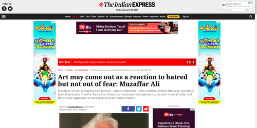 article about Muzaffar Ali performing at Tijara Fort Palace