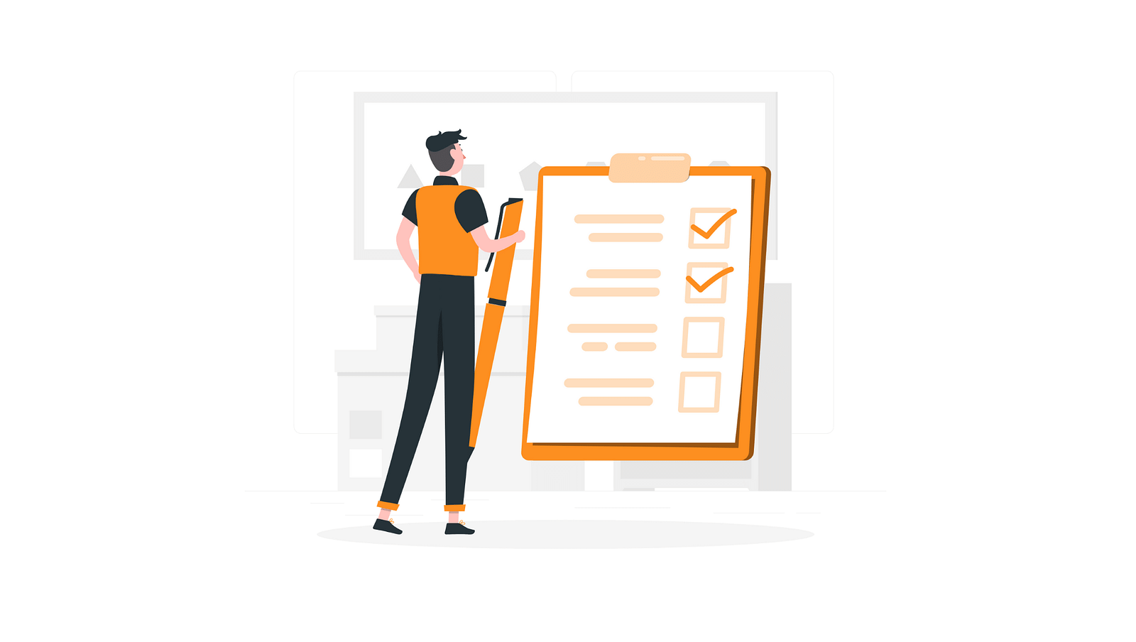 Man checking off tasks on a large checklist, symbolizing productivity and planning
