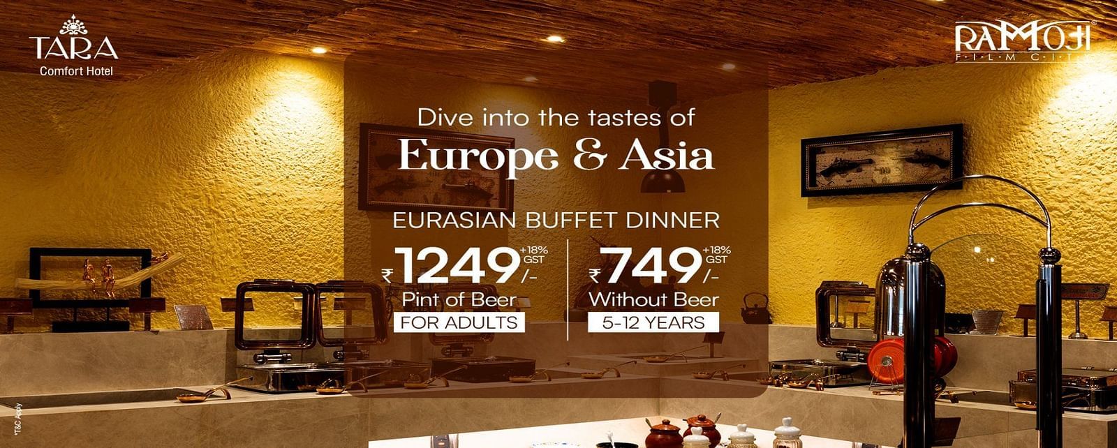 Banner image promoting Eurasian Buffer Dinner offer at Tara comfort Hotel, Hyderabad.