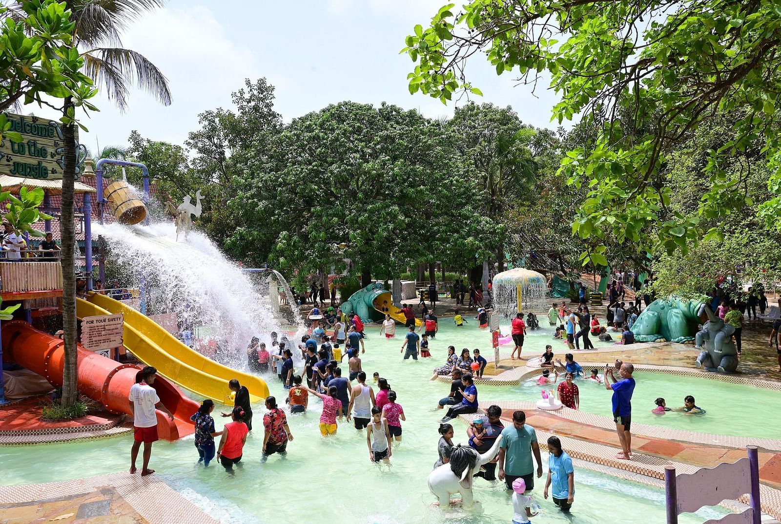 An image of a group of people enjoying the slides and rides at Water Kingdom