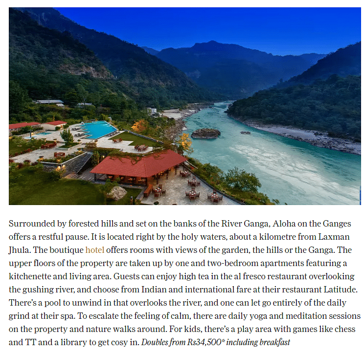 Aloha on the Ganges, a boutique hotel in Rishikesh, offers riverside views, rooms with amenities, a pool, and spa services.