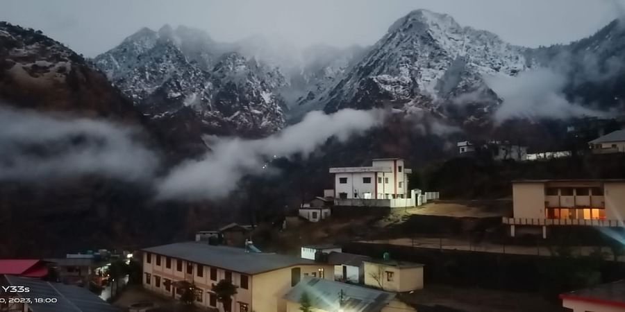 View of snow capped mountains from Hotel Panchvati Inn, Joshimath