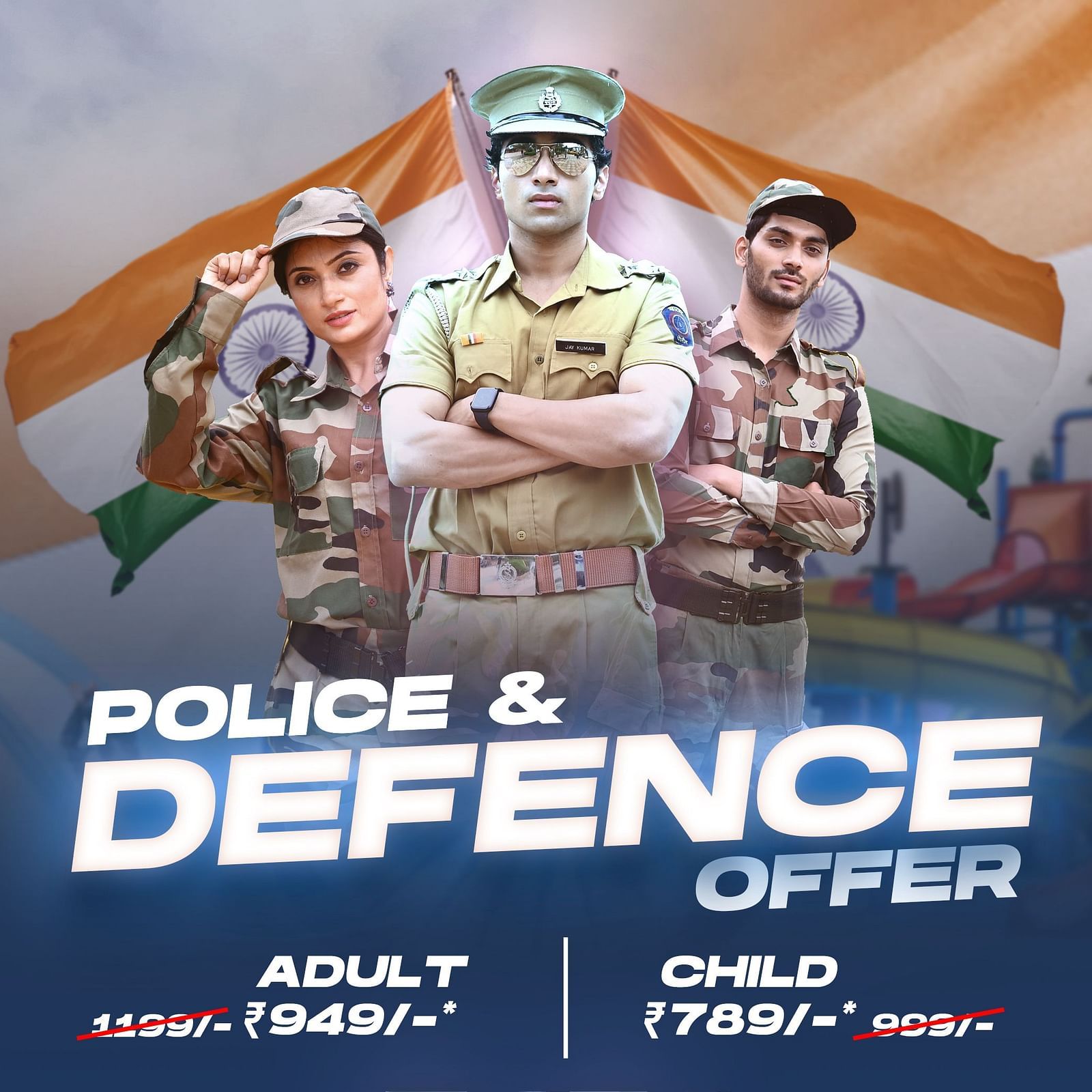 An graphic card image which shows a woman and two men wearing police uniform | Diamond Parks, Pune