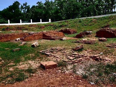 Scattered ruins and stones from ancient temples at Dharasuram, depicting the site's historical significance