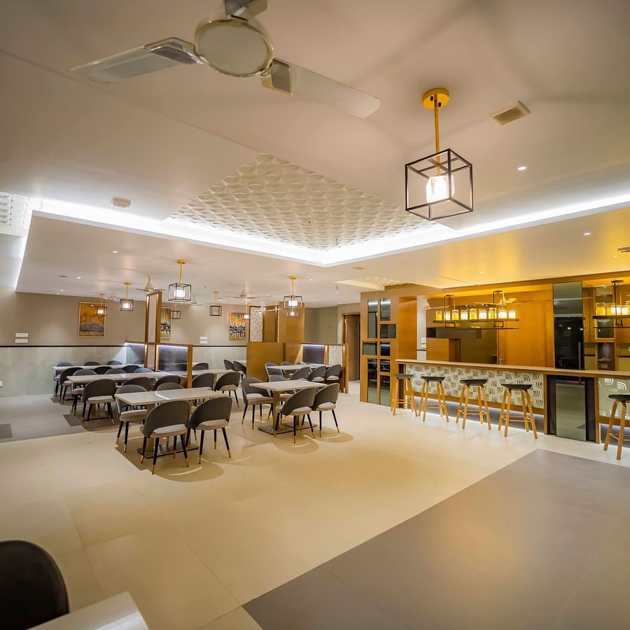 A wide shot of the High Ground Bar at Kyriad Hotels in India