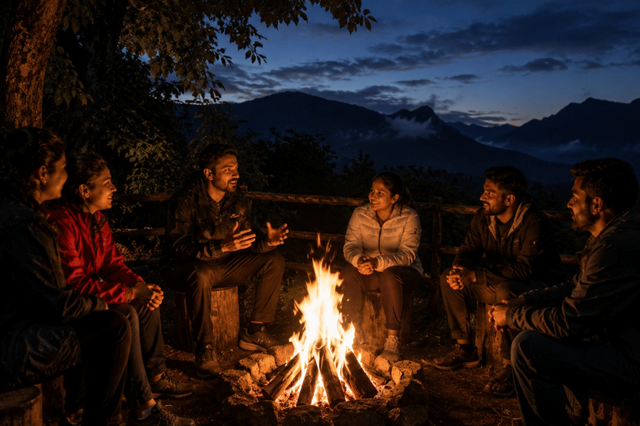 Bonfire conversations Kundalika Kolad Nature Trails monsoon evening family